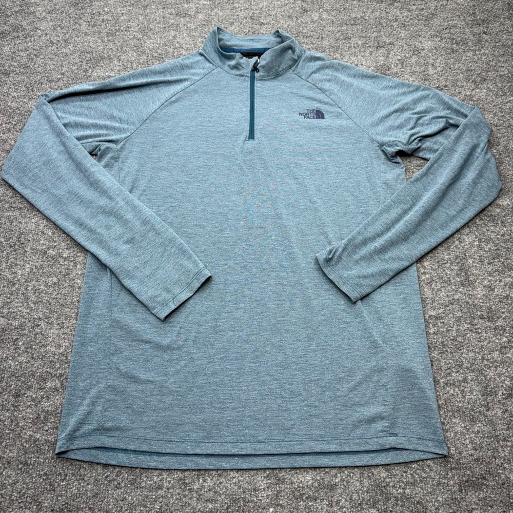 The North Face Mens Quarter Zip Pullover Heather Blue Green Long Sleeve Large